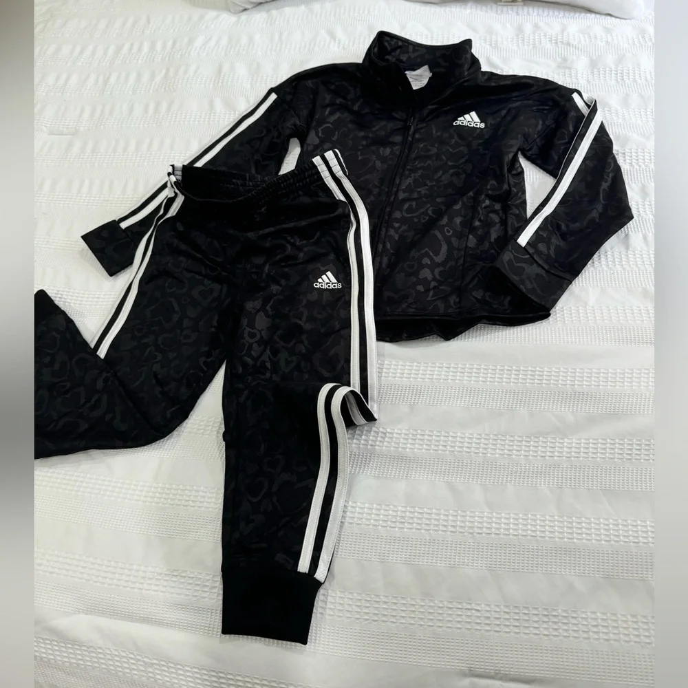 adidas Kids Black Track Jacket and Pants Set with White Stripes